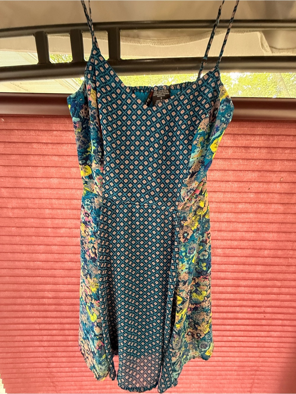 Blue Patterned Floral Spaghetti-Strap Summer Dress
